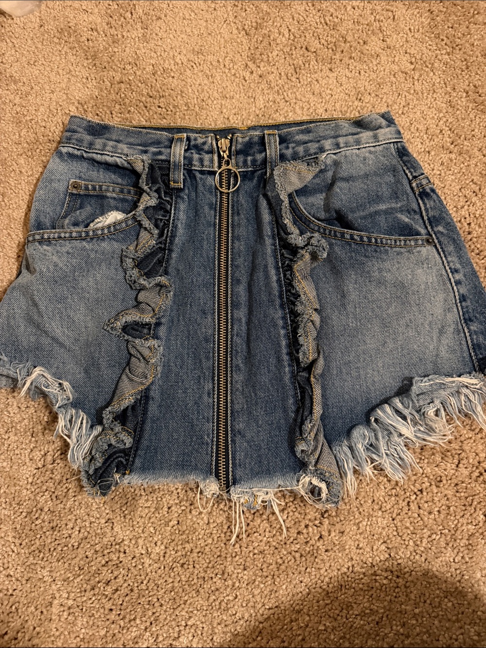 Carmar LF Denim Zip-Front Ruffle Mini Skirt - Blue